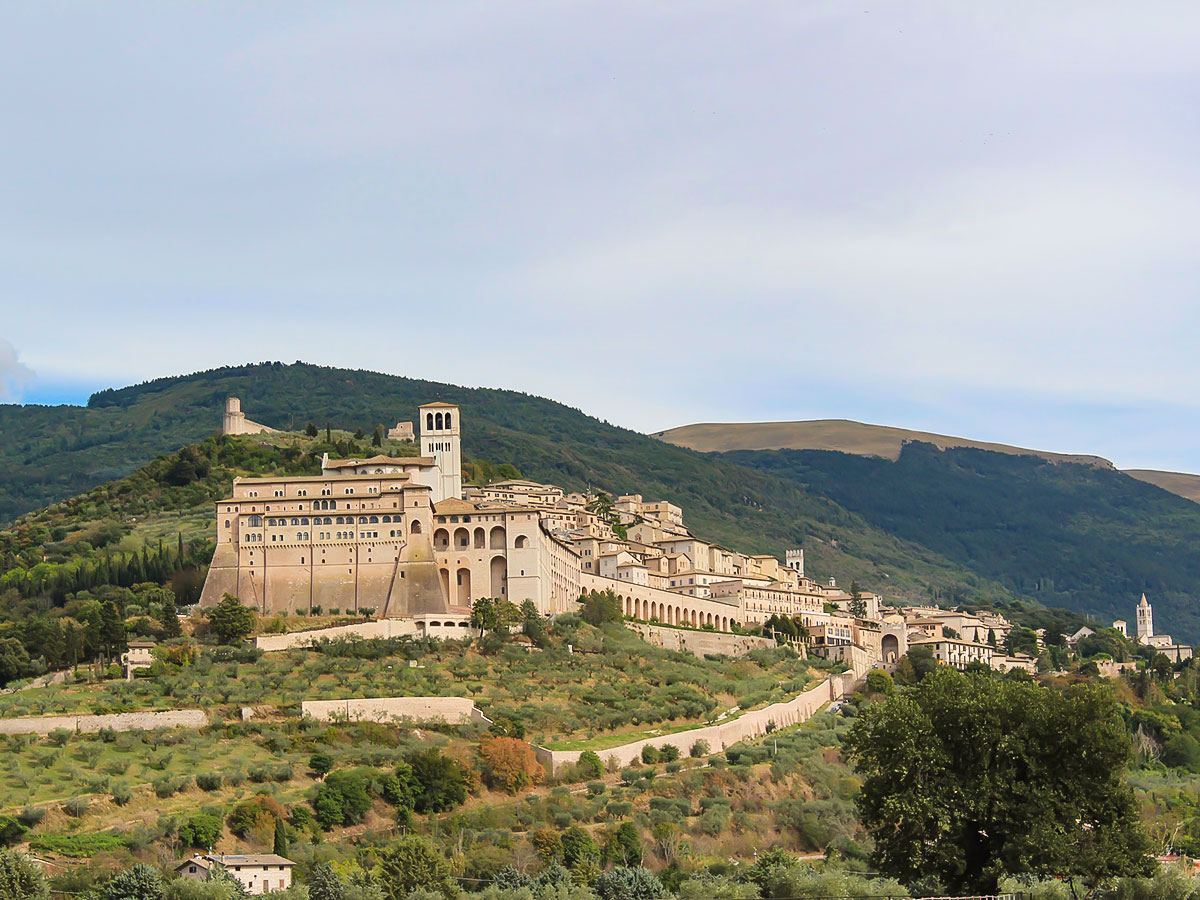 Approaching Assisi on St Francis trek in Italy