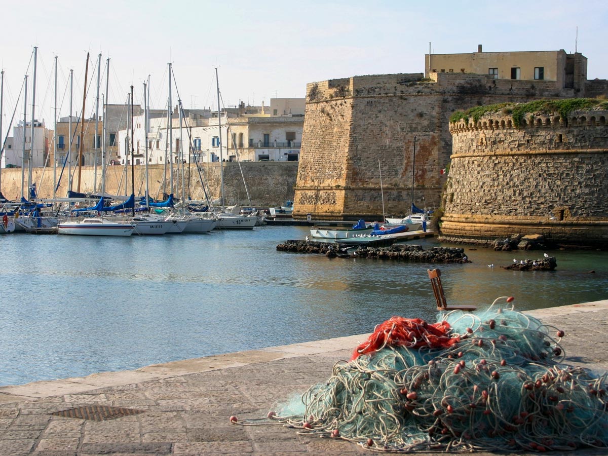 Gallipoli Marina seen on self guided Puglia biking tour