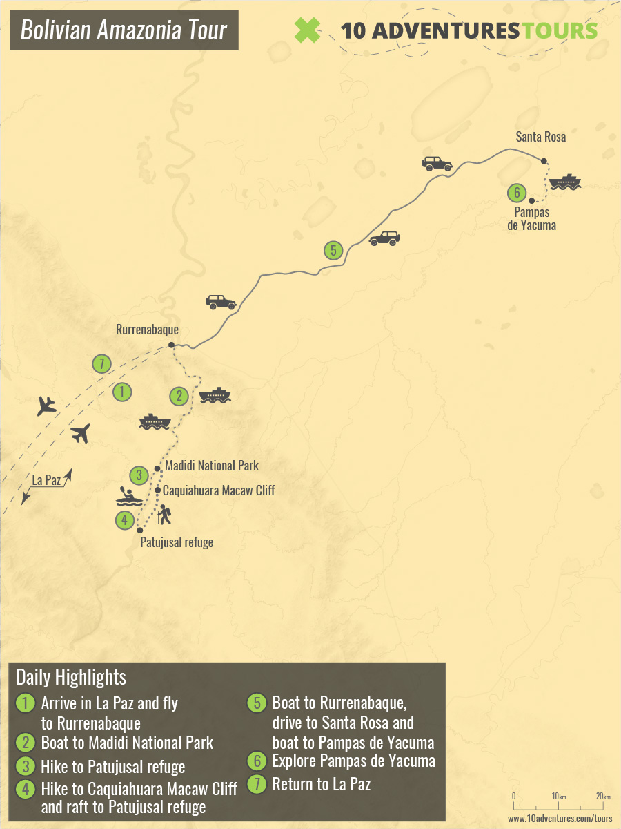 Map of Bolivian Amazonia Tour