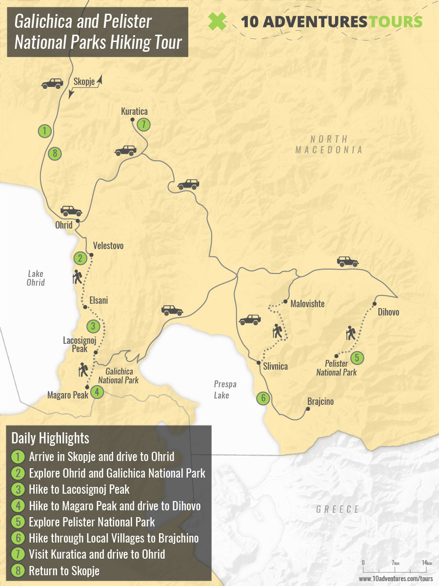Map of Galichica and Pelister National Parks Hiking Tour