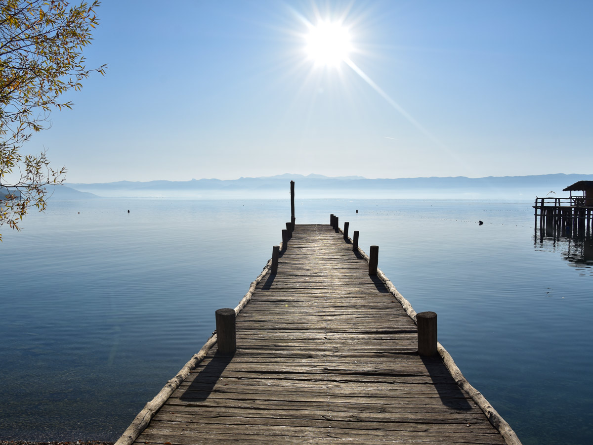 Bay of bones sunset view Ohrid Macedonia