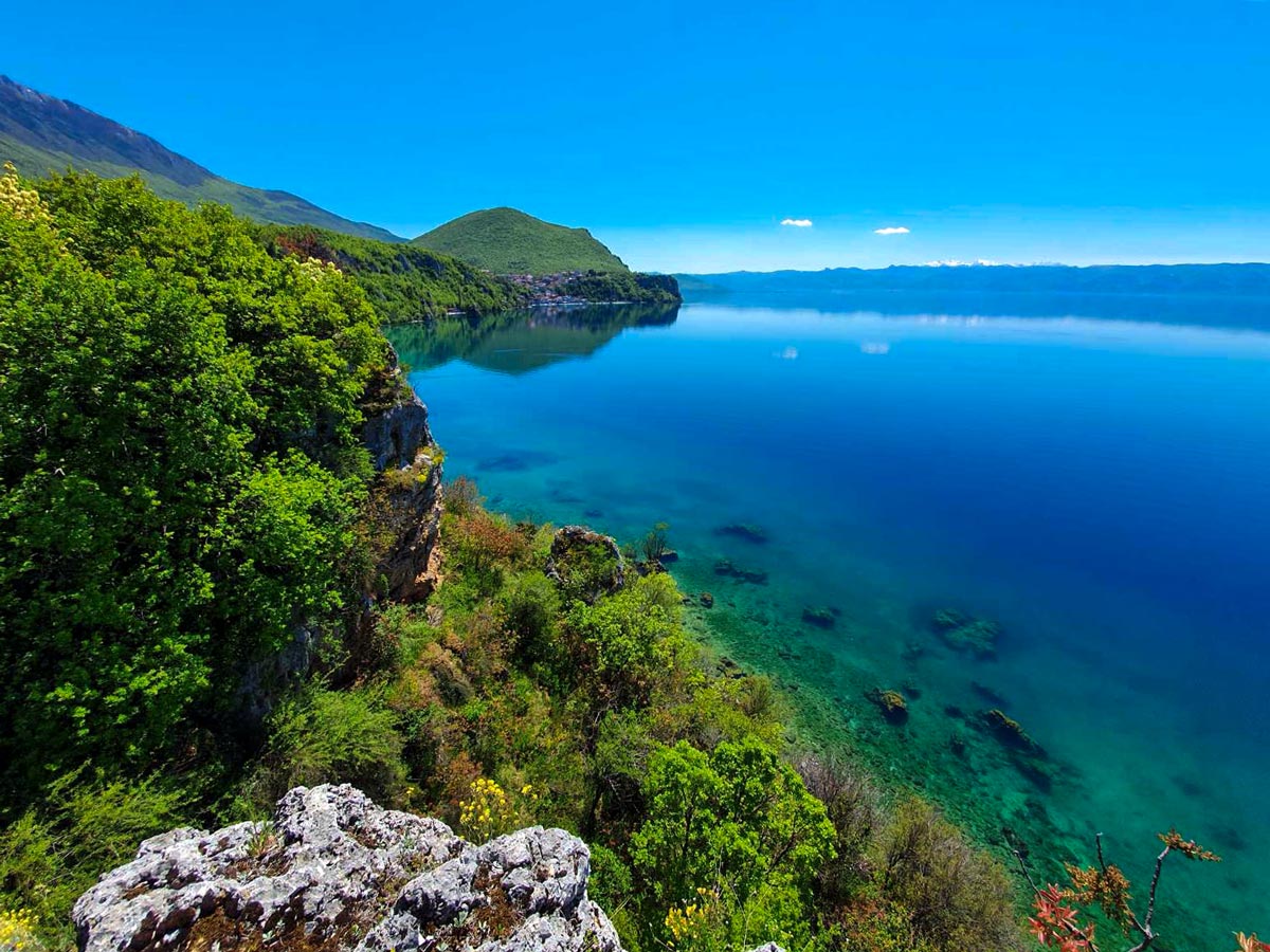 Ohrid Lake view from the trail of Hiking Two Lakes hike in Macedonia