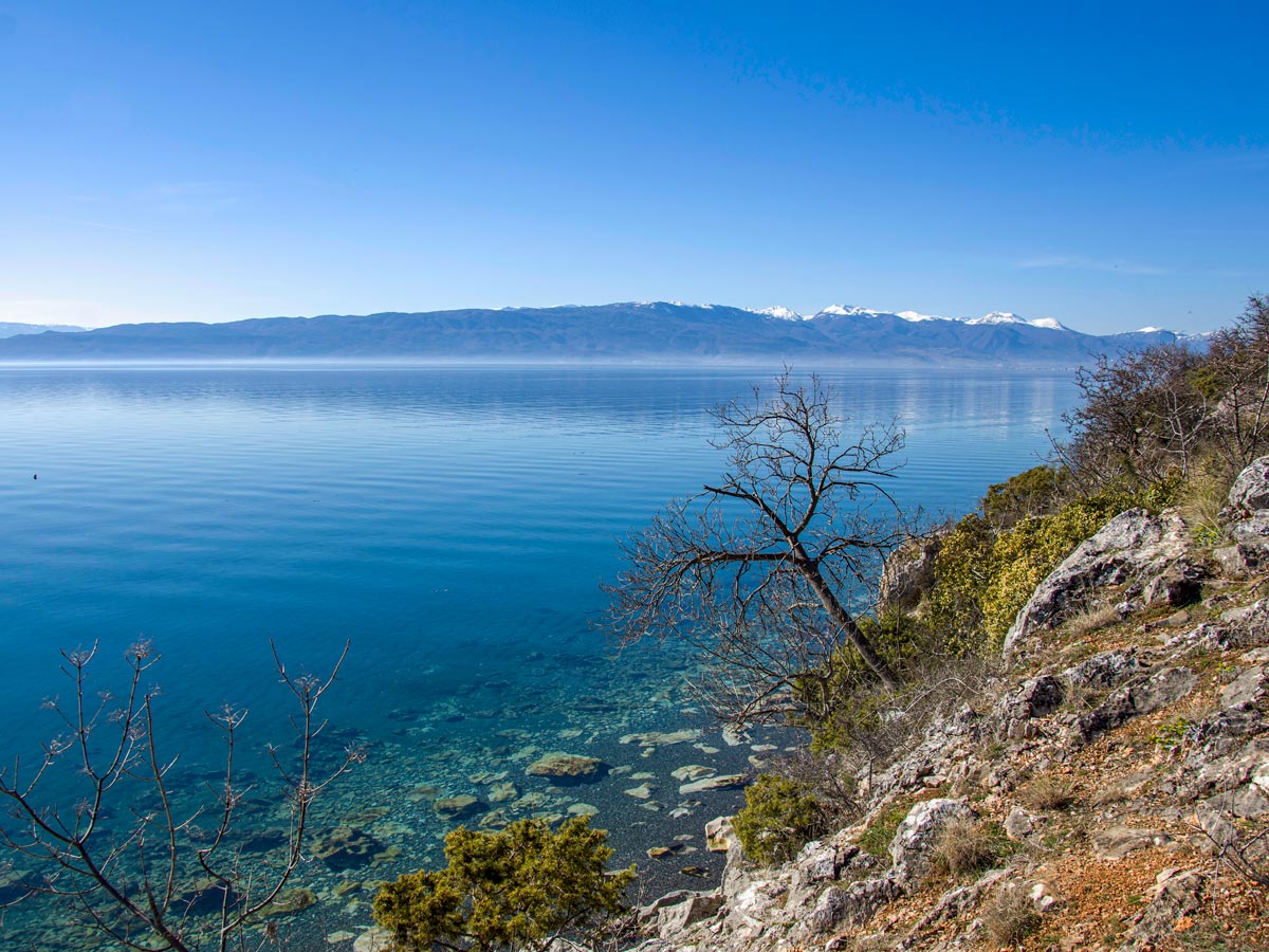 Stunning panorama of the Ohrid lake as seen on a guided hiking tour in Macedonia