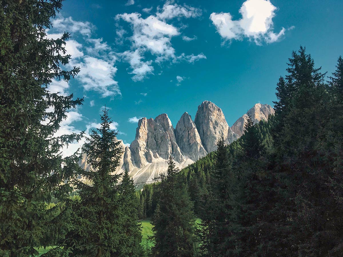 Overlooking the beautiful peaks of the Italian Dolomites on self guided walking tour in Italy