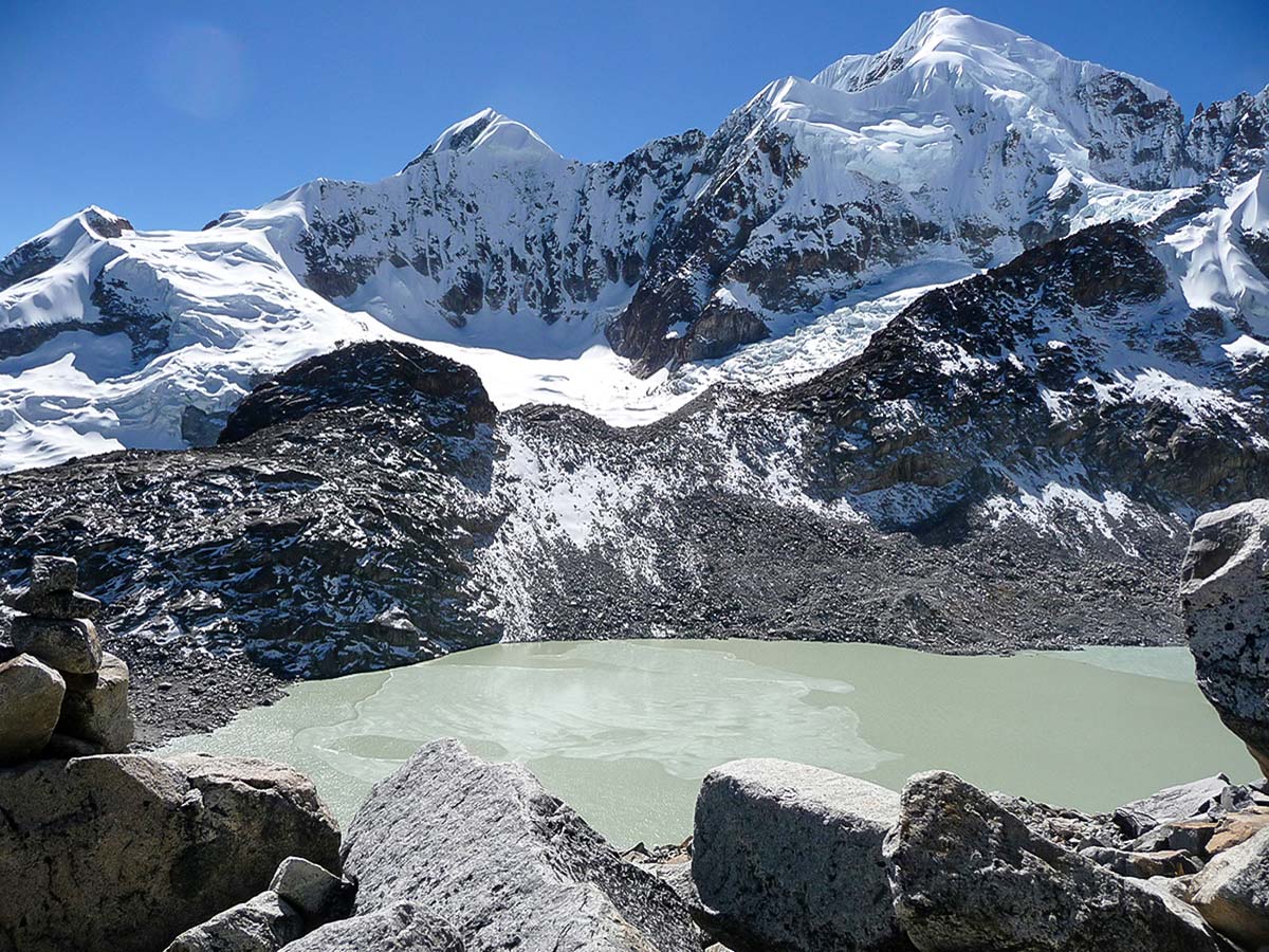 Alpine lake visited on Cordillera Real Trek in Bolivia with a guide