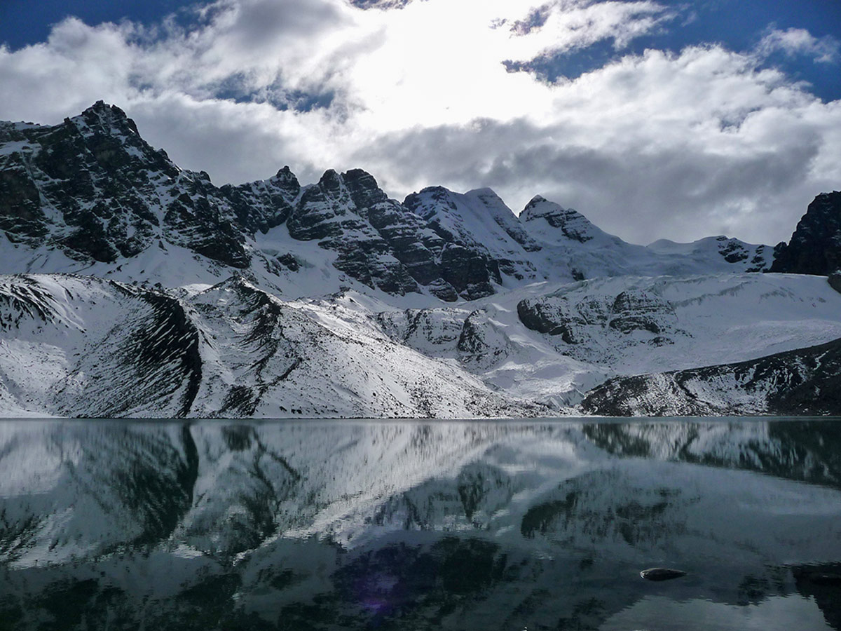 Snowy peaks and glaciers in Cordillera Real Royal Cordillera Bolivia