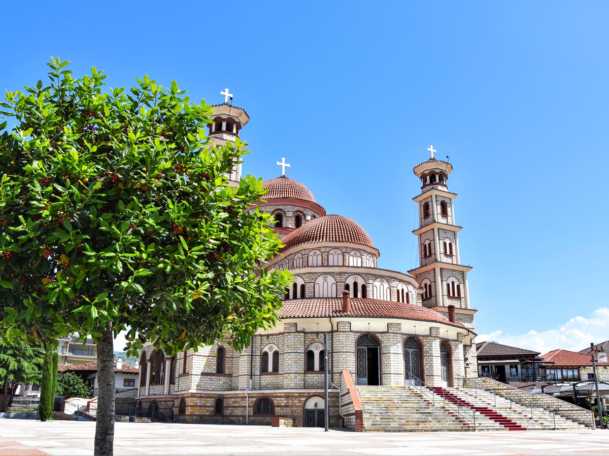 Korca Cathedral visited while in Albania on a Balkan Express Biking Tour