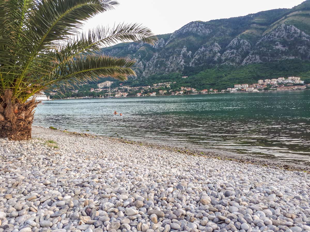 Kotor Beach in Montenegro visited on Cycling tour in Macedonia Albania and Montenegro