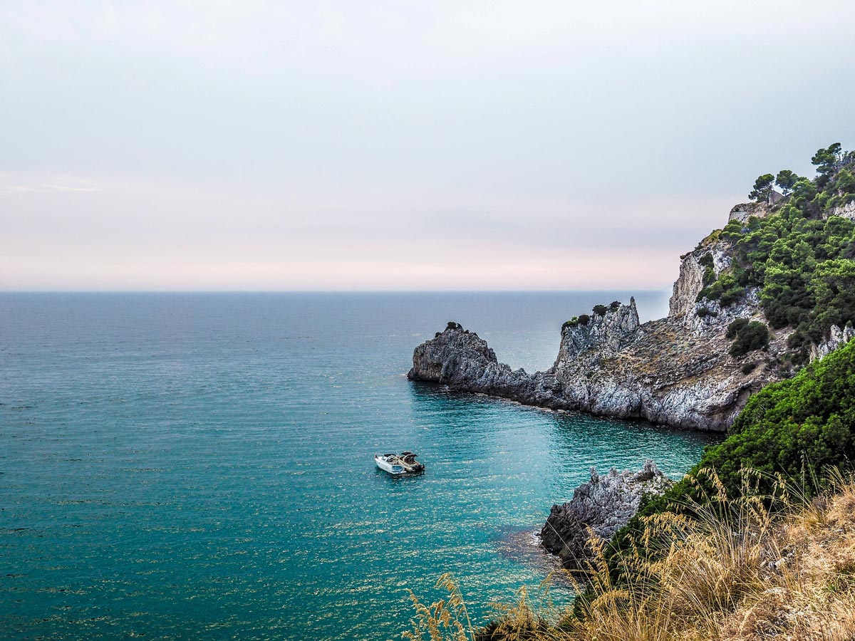 Beautiful sunset over the ocean on the Amalfi Coast on a guided tour in Italy