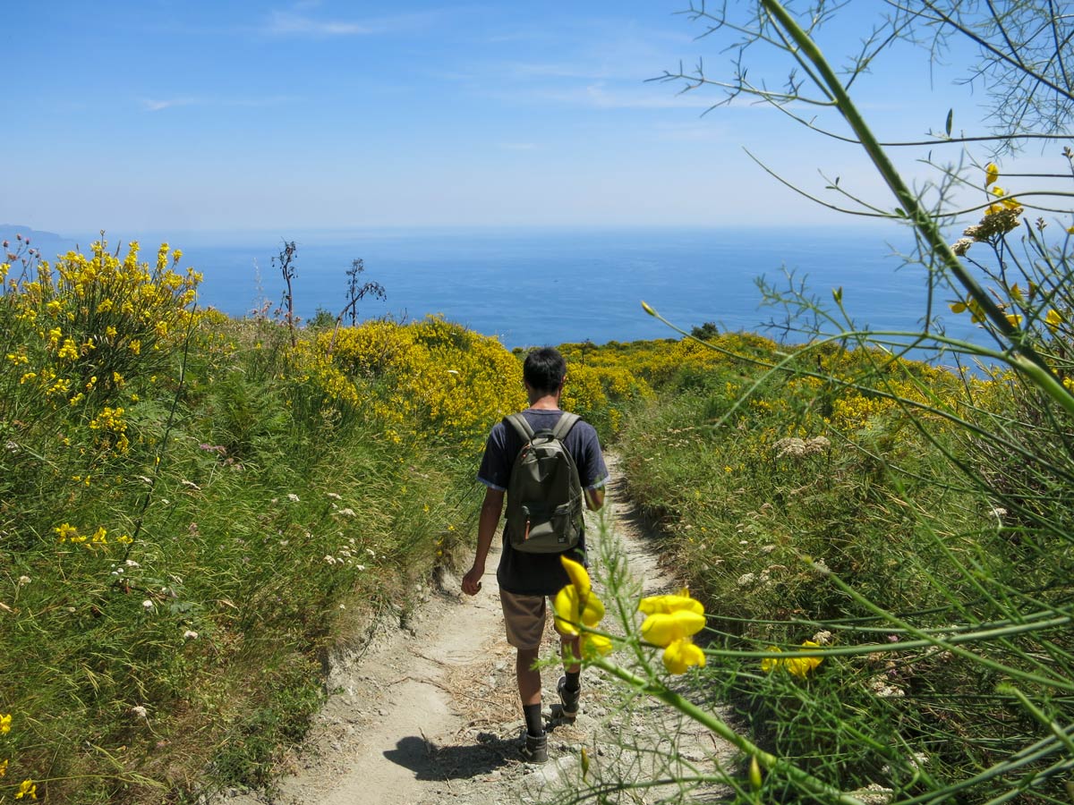 Hiker walking in the Sorrento Peninsula in Italy