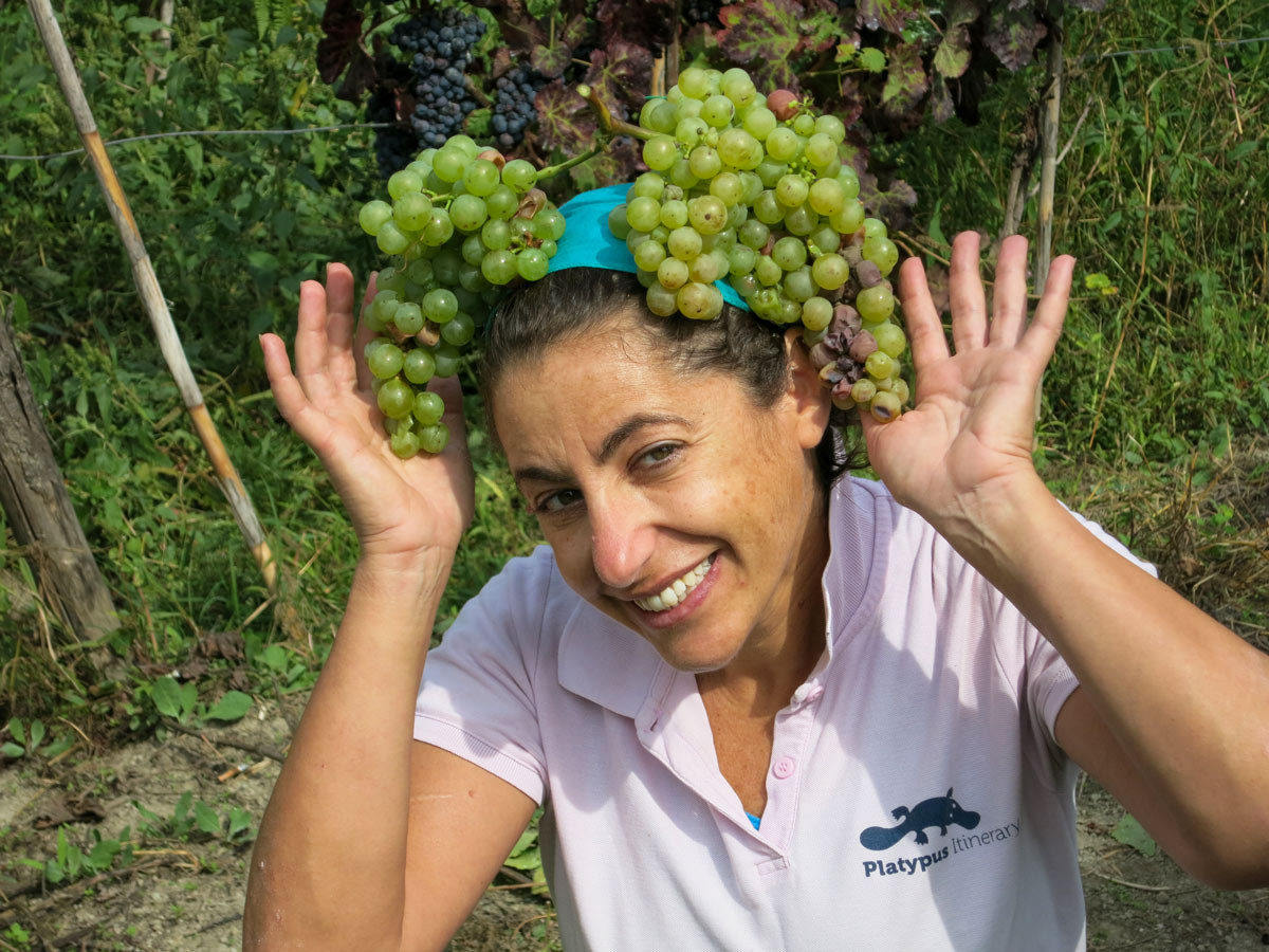Posing with grapes from Vineyard in Ischia visited on Ischia and Capri Walking Tour