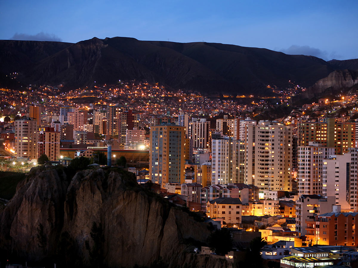 Views of La Paz during the night on Highlights of Bolivia Tour