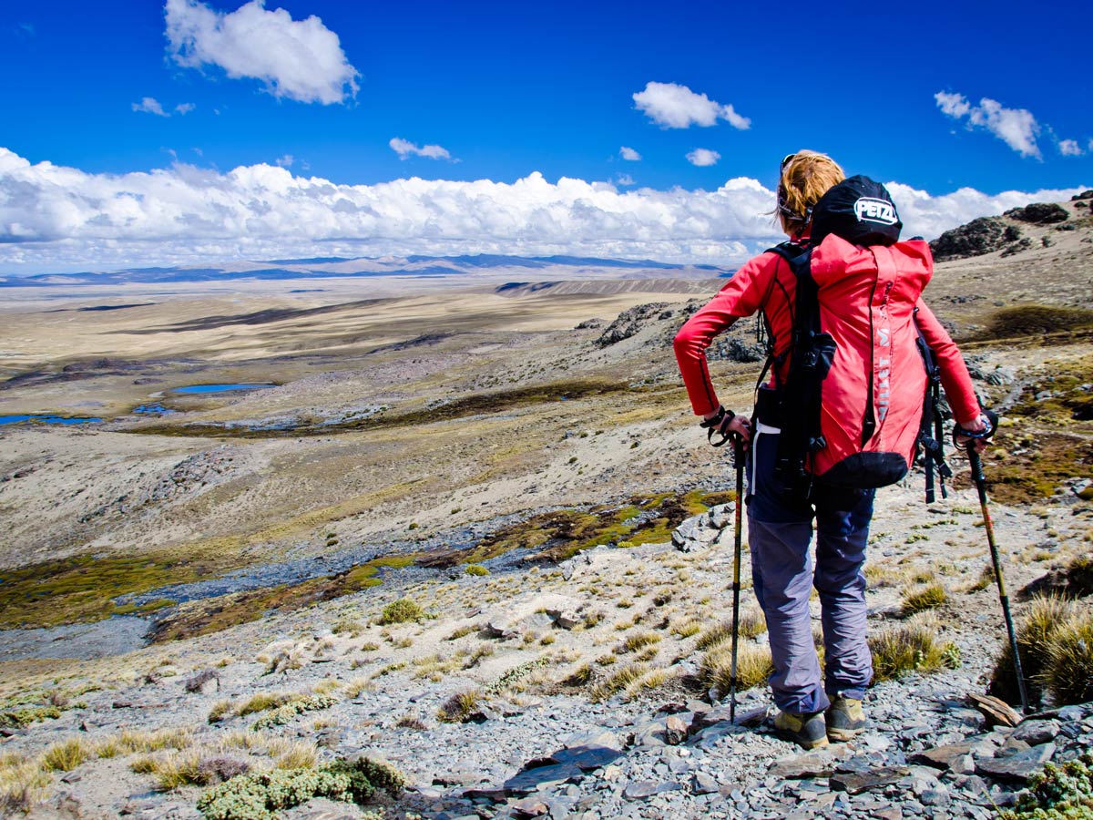 Hiker on Apolobamba Ridge hike in the Bolivian Andes - image by V. Kronental