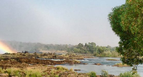 Panoramic View of the rainbow over the Victoria Falls