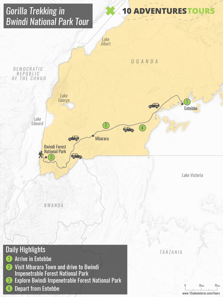 Map of Gorilla Trekking in Bwindi National Park Tour