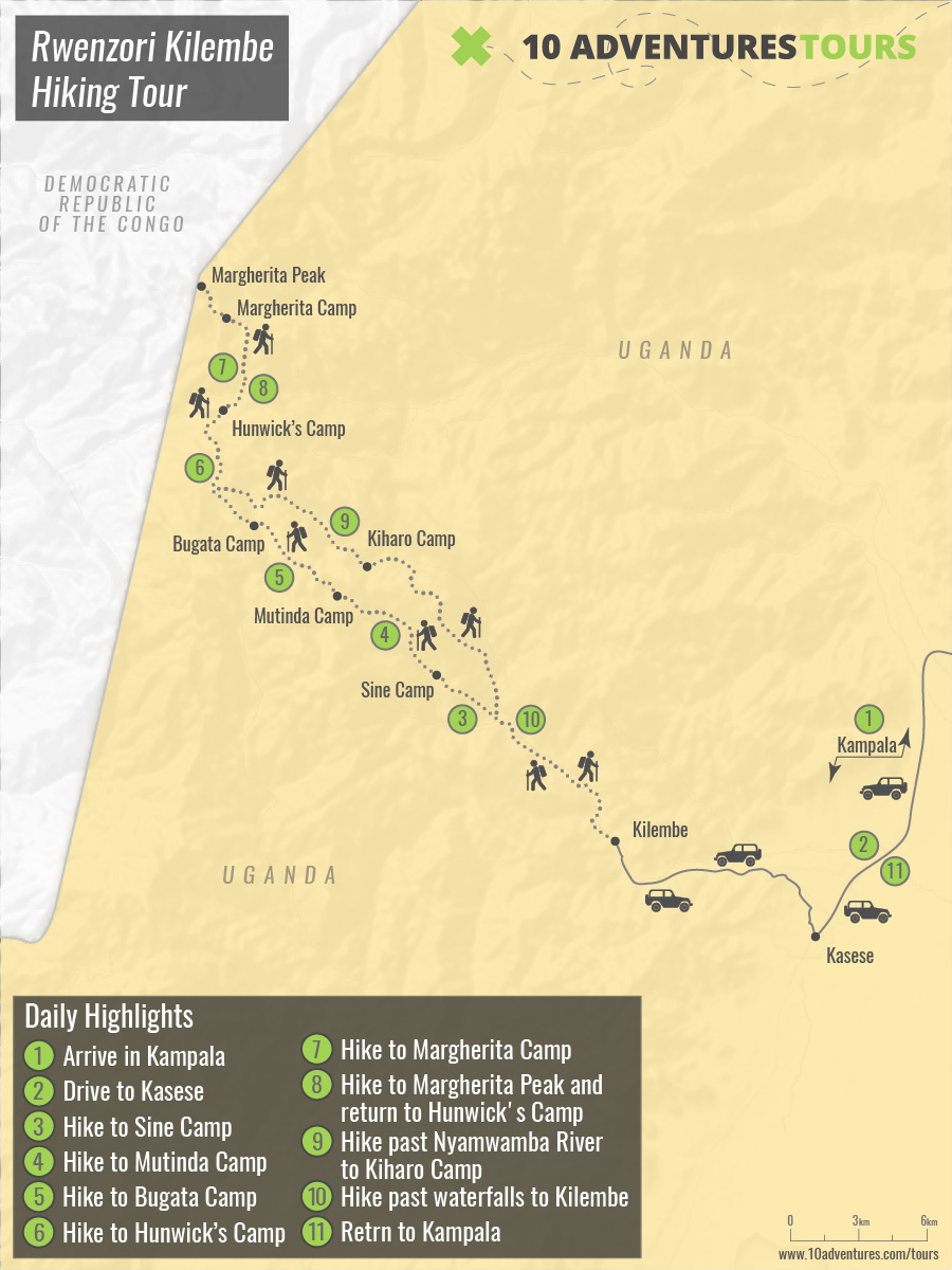 Map of Rwenzori Kilembe Hiking Tour