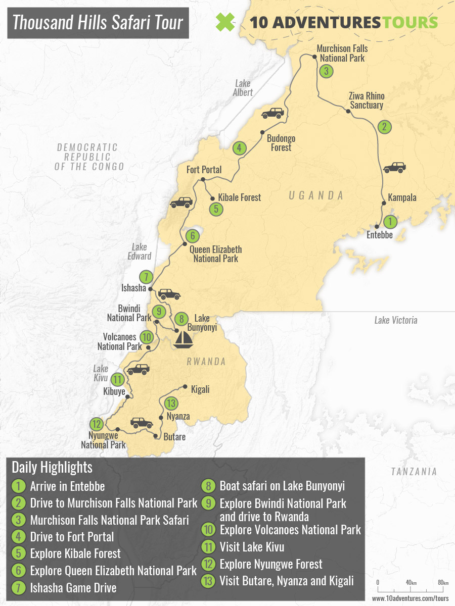 Map of Thousand Hills Safari Tour