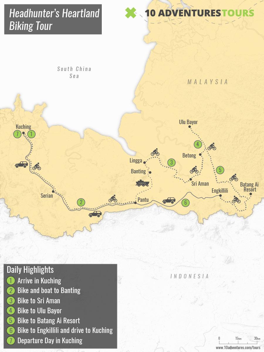 Map of Headhunter’s Heartland Biking Tour (Malaysia)