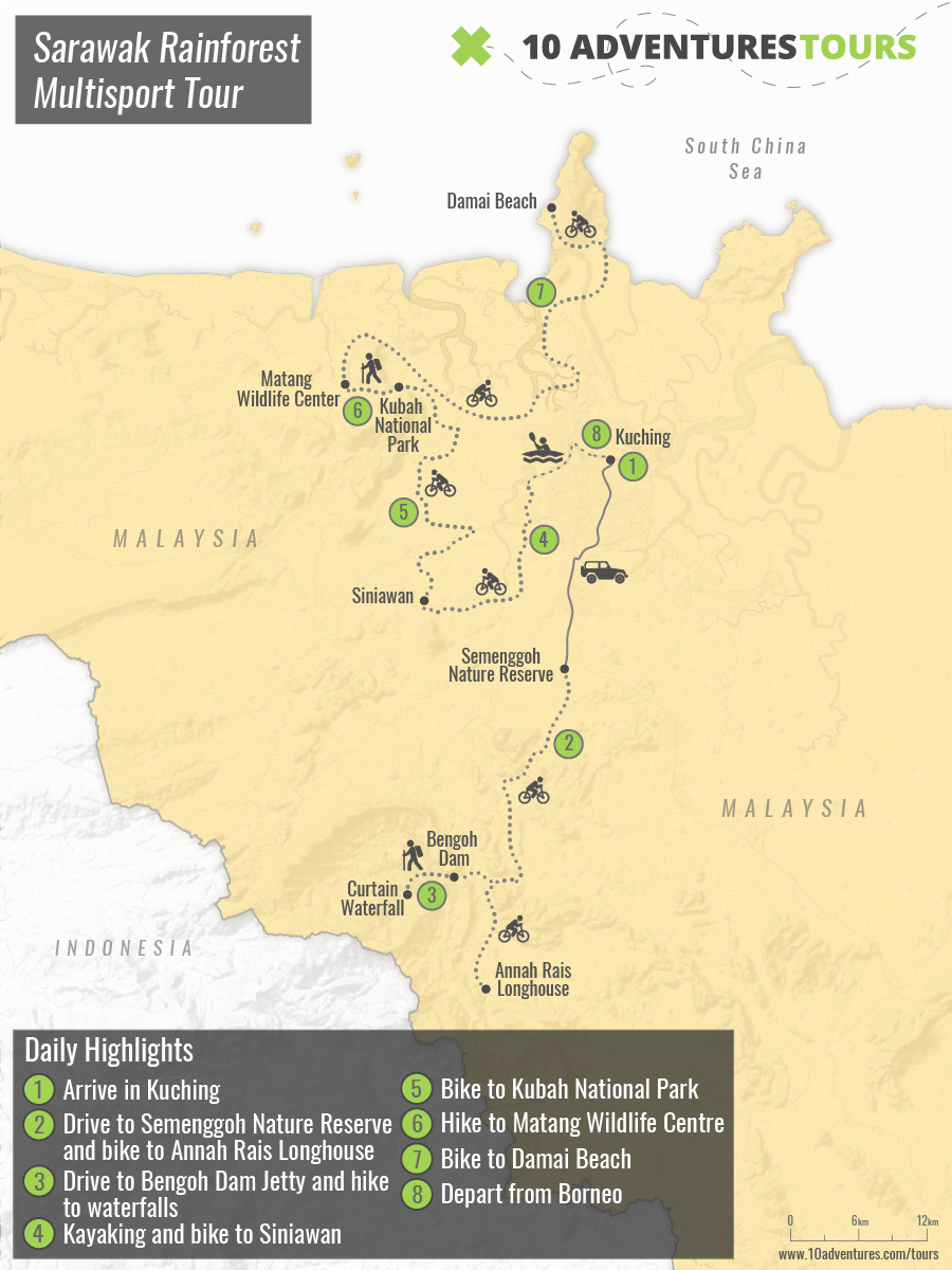 Map of Sarawak Rainforest Multisport Tour in Malaysia