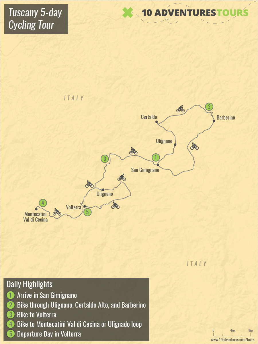 Map of Tuscany 5-day Cycling Tour