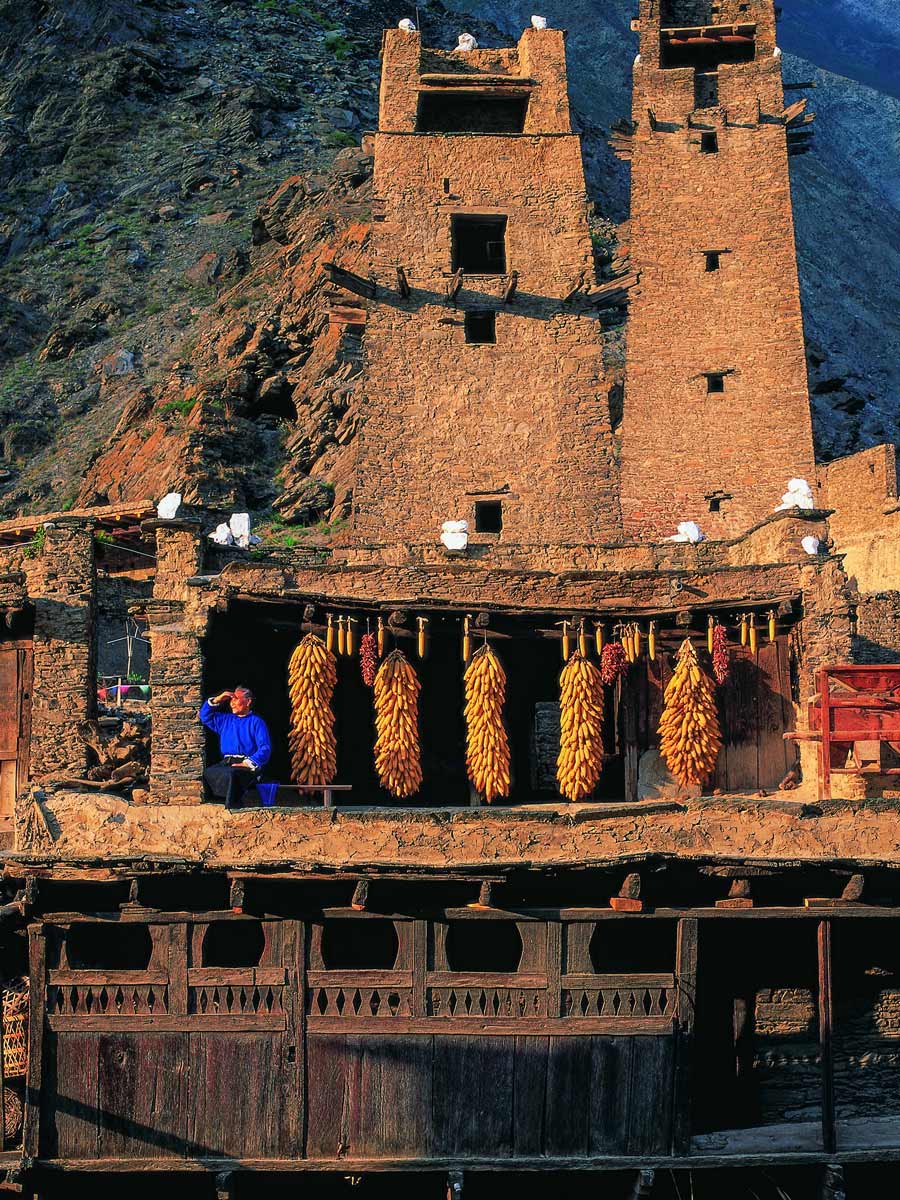 Taoping Village of Qiang Minority along trek from Sigunianghan Shan to Bipenggou valley in China