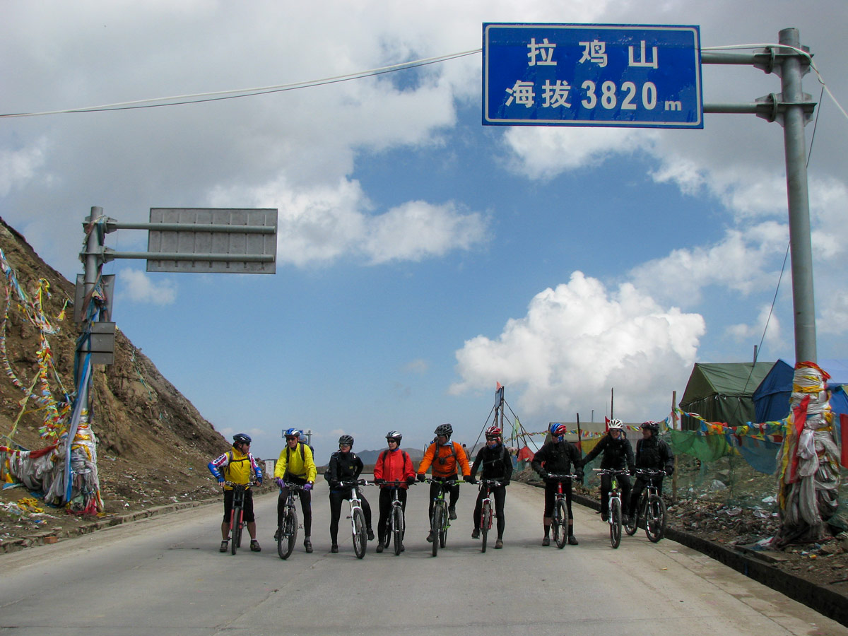 Biikers at Laji Pass biking Amnye Machen in Tibet