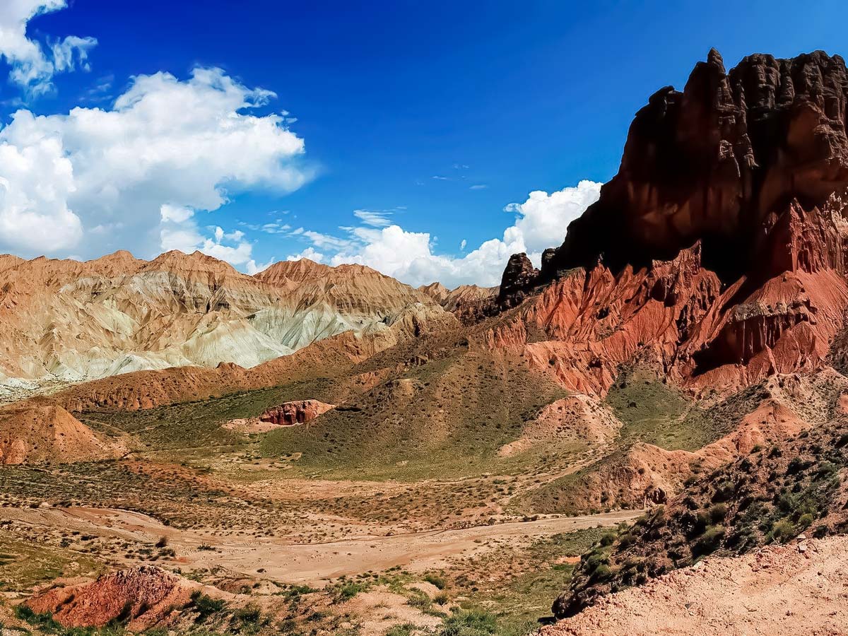 Danxia Landform along bike trek to Amnye Machen Holy Mountain in Tibet