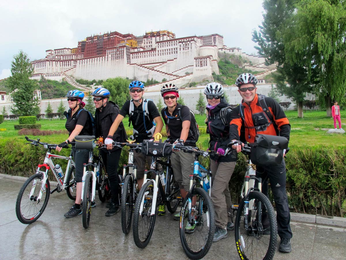 Biking Stop at Potala along bike tour in Central Tibet