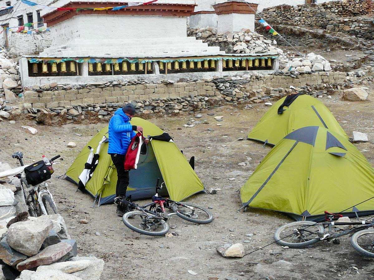 At Rongbuk and Everest Base Camp along mountain bike tour in Tibet