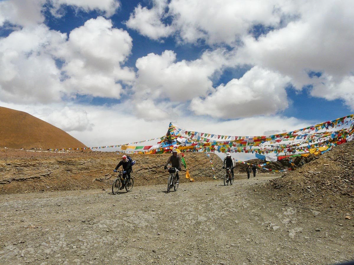 Bikers arriving at Mount Everest Base Camp in Tibet