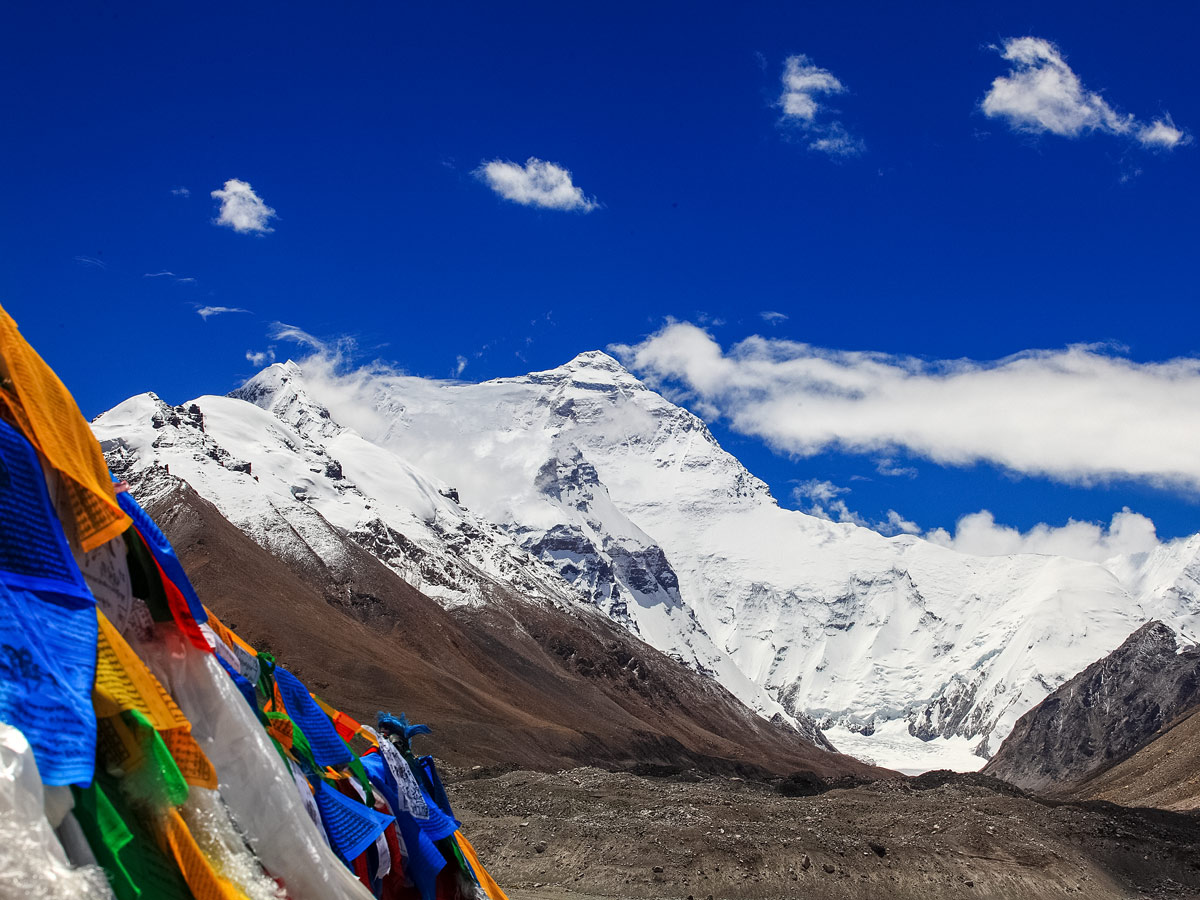 Mount Everest seen along mountain biking tour in Tibet