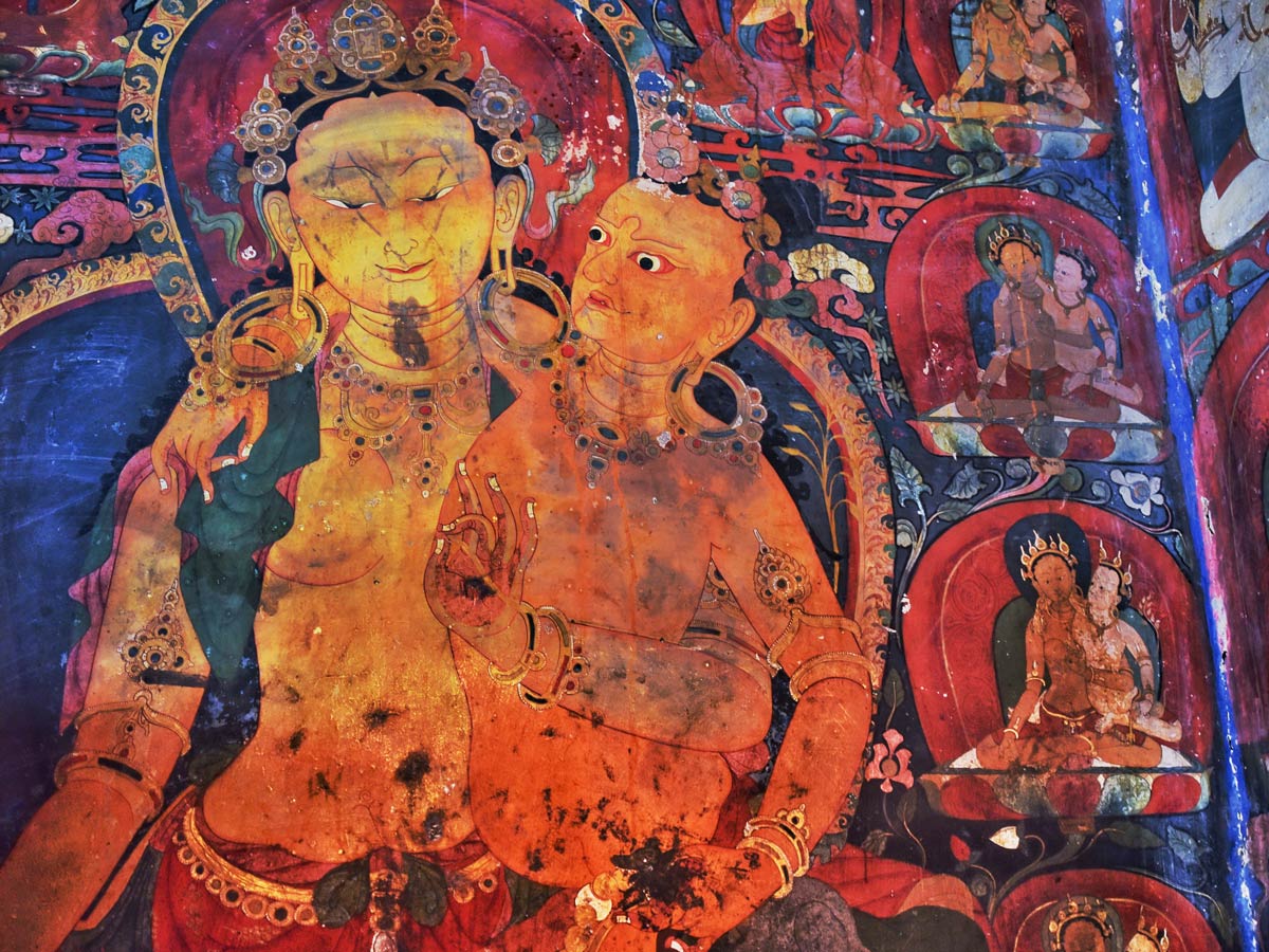 Beautiful mural in Pelkhor Monastery along MTB tour in Tibet