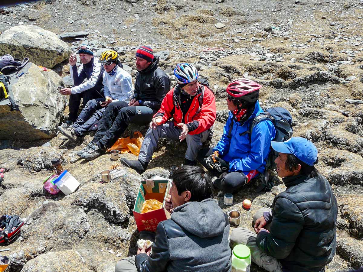 Bikers take a break along MTB tour in Tibet from Lhasa to Kathmandu