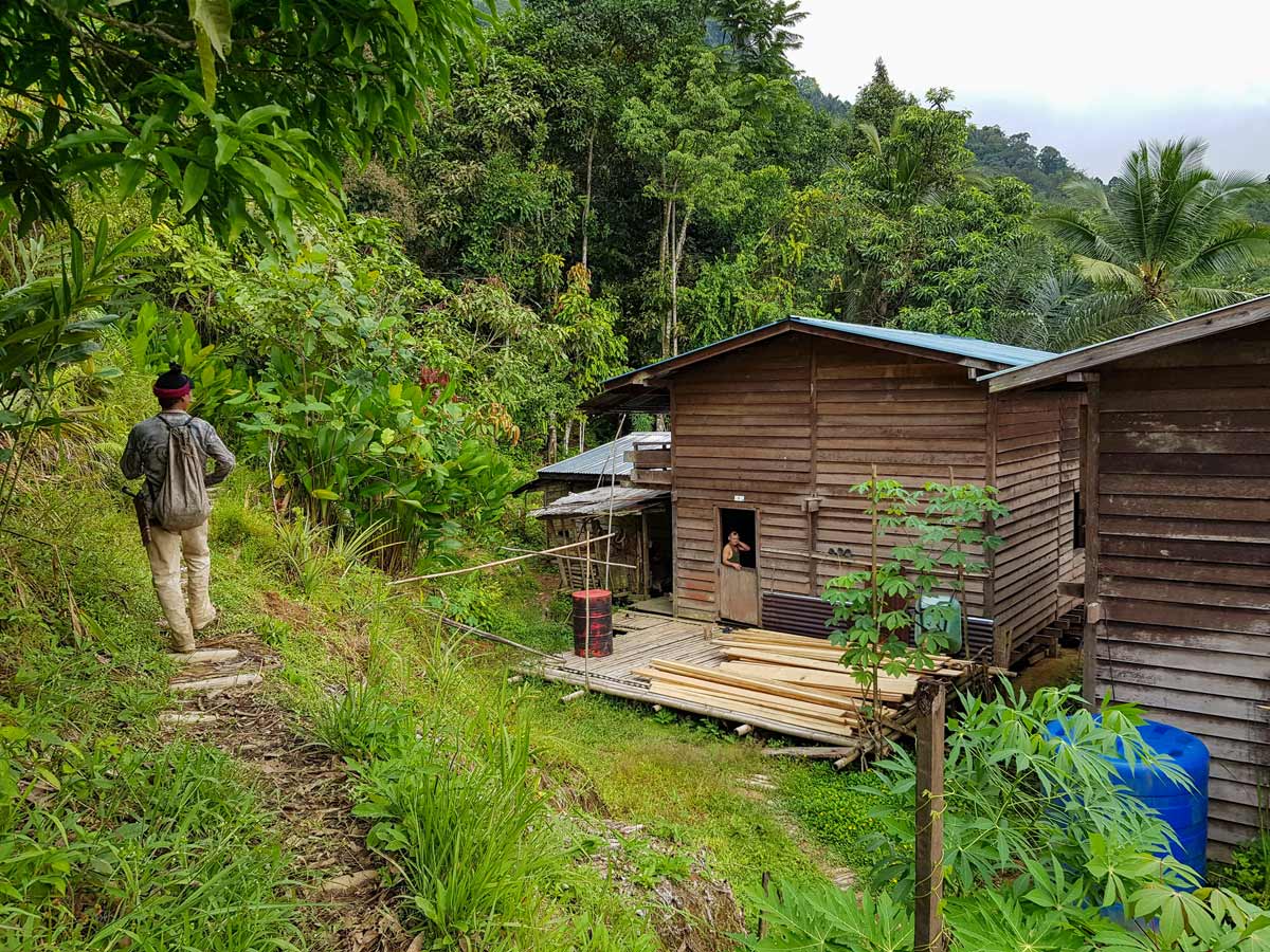 Trekking by rural homes along Sarawak Rainforest Adventure tour in Malaysia