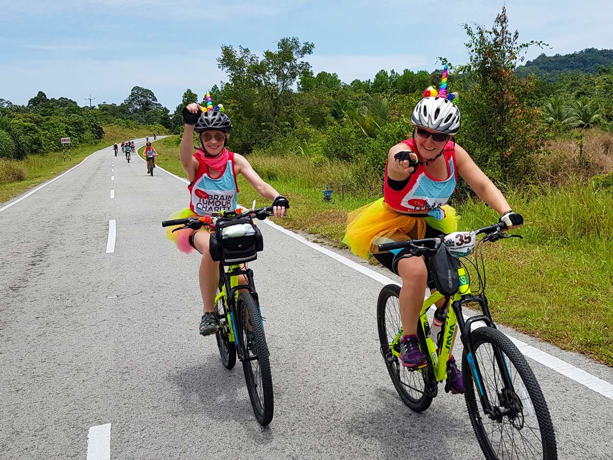 Unicorn costume road biking in Malaysia