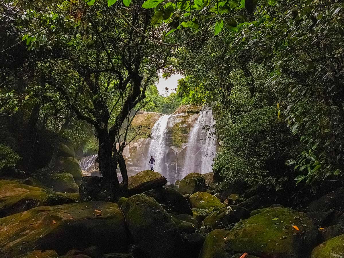 Hiking biking to waterfalls along bike discovery tour Malaysia