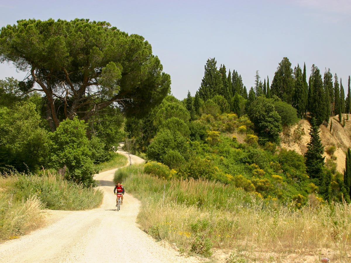 Biker on Via Francigena Siena to Rome