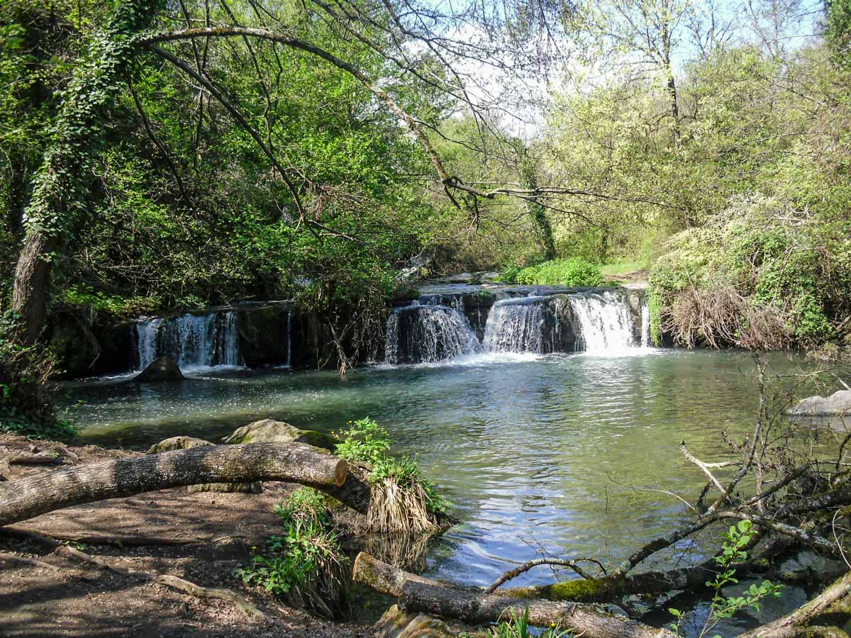 Waterfalls along the Via Francigena route from Siena to Rome Italy