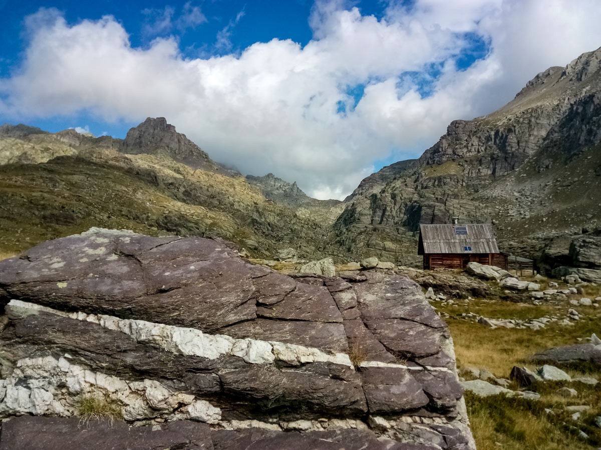 Summit hut cabin seen hiking along Neolithic tour France