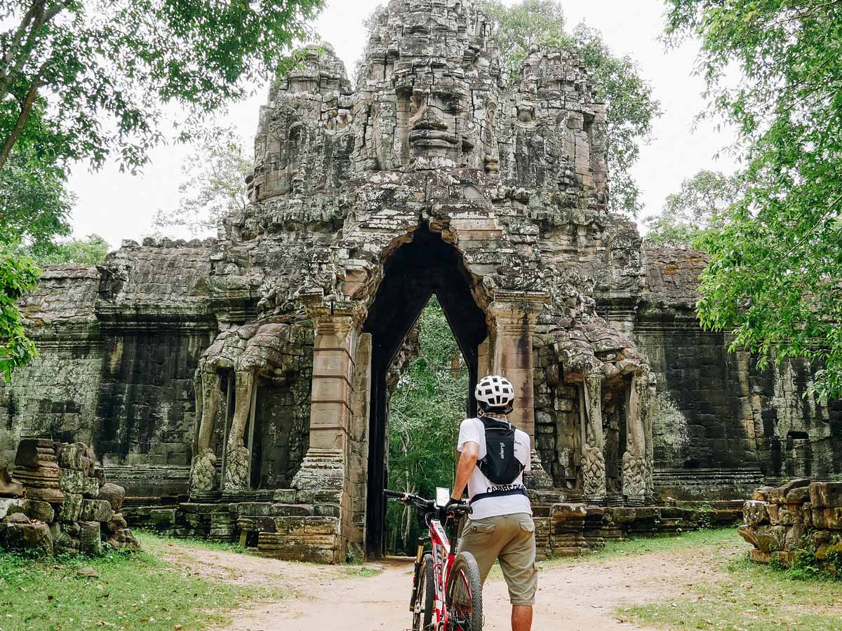Visiting Angkor Wat in Cambodia while on guided biking tour