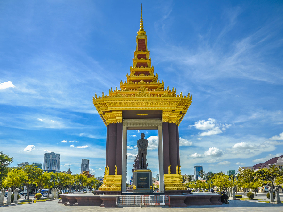Late King Father Norodom Sihanouk Statue in Cambodia seen on self guided cycling tour