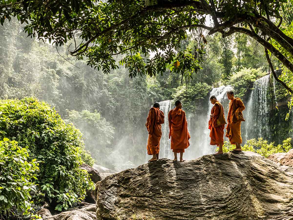 Monks met while trekking in Phnom Kulen Mountains