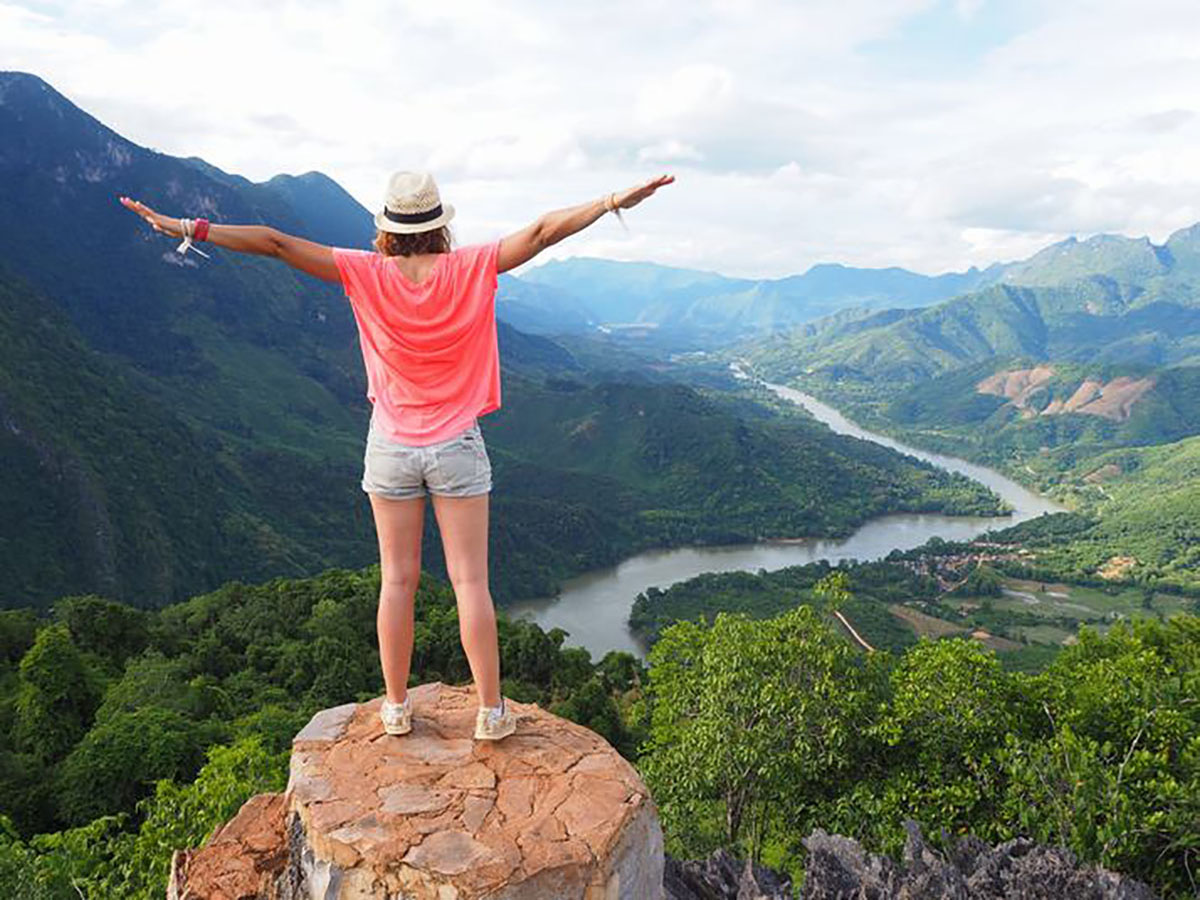 Hiker posing at Nong Khiaw point