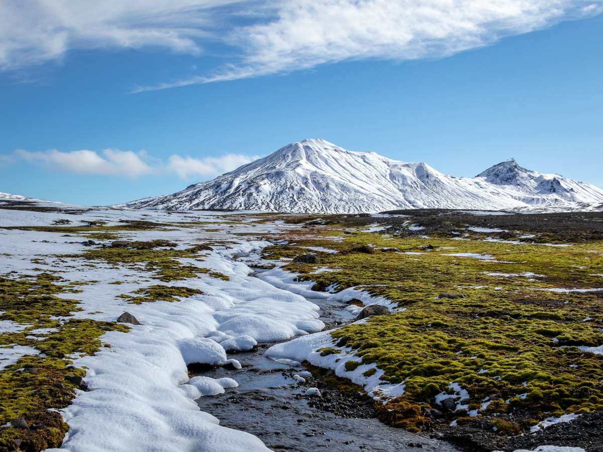 Stunning mountain views along the route of coast to coast trek in Iceland