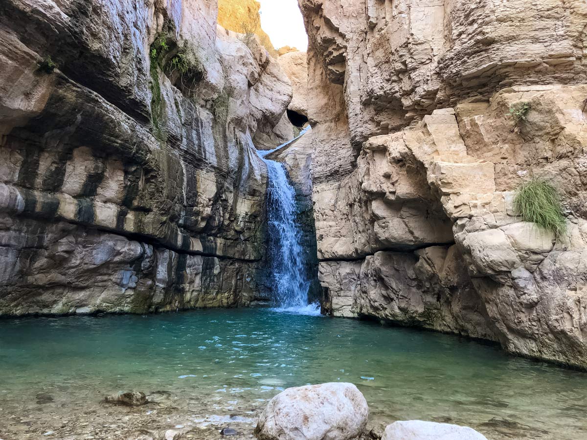 The hidden Waterfall along hiking trek from Masada to Ein Gedi Israel