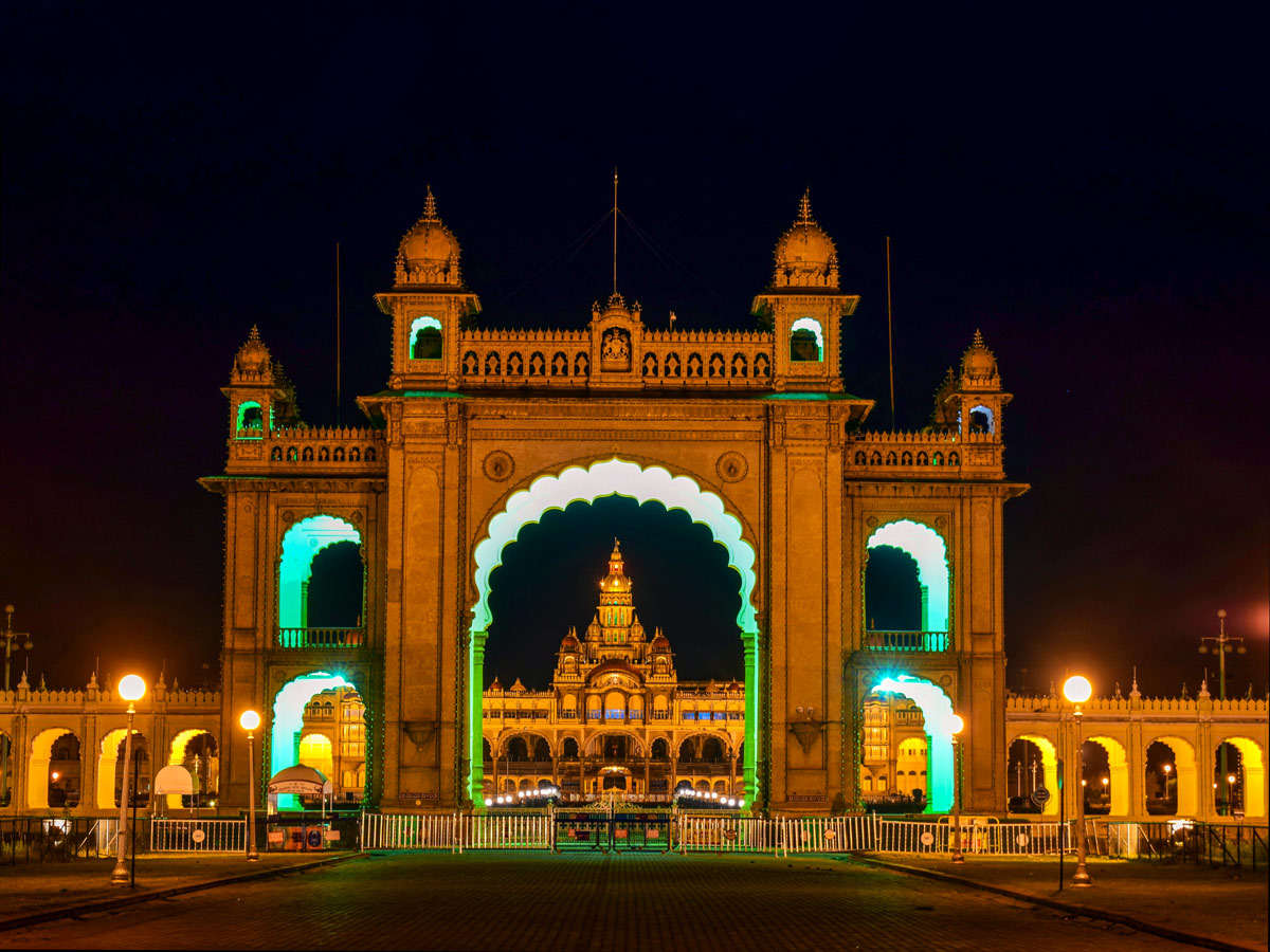 Famous Mysore Palace lit up at night Touring in India