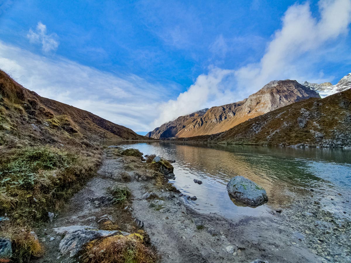 River flowing along Goecha La hiking trekking tour in India