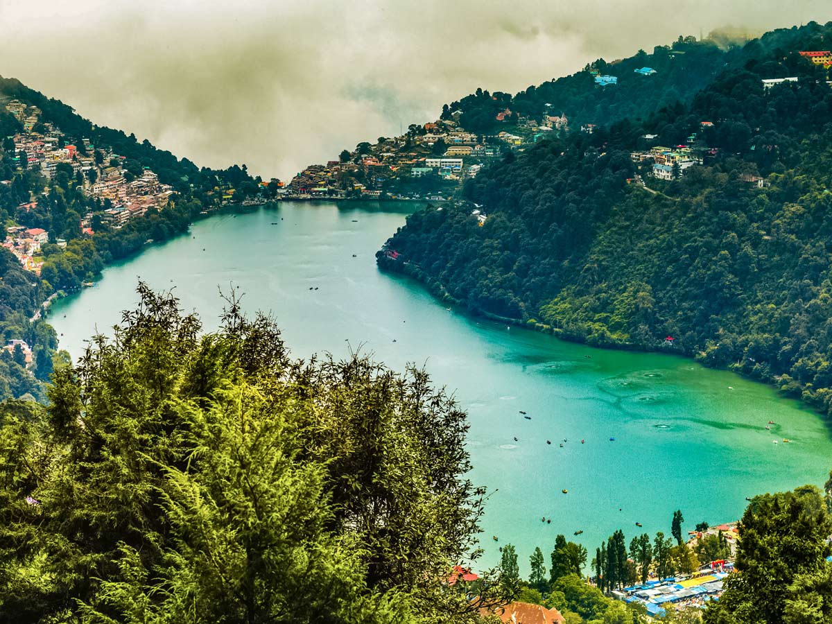 Nainital Beautiful mountain lake and village Himilayas India