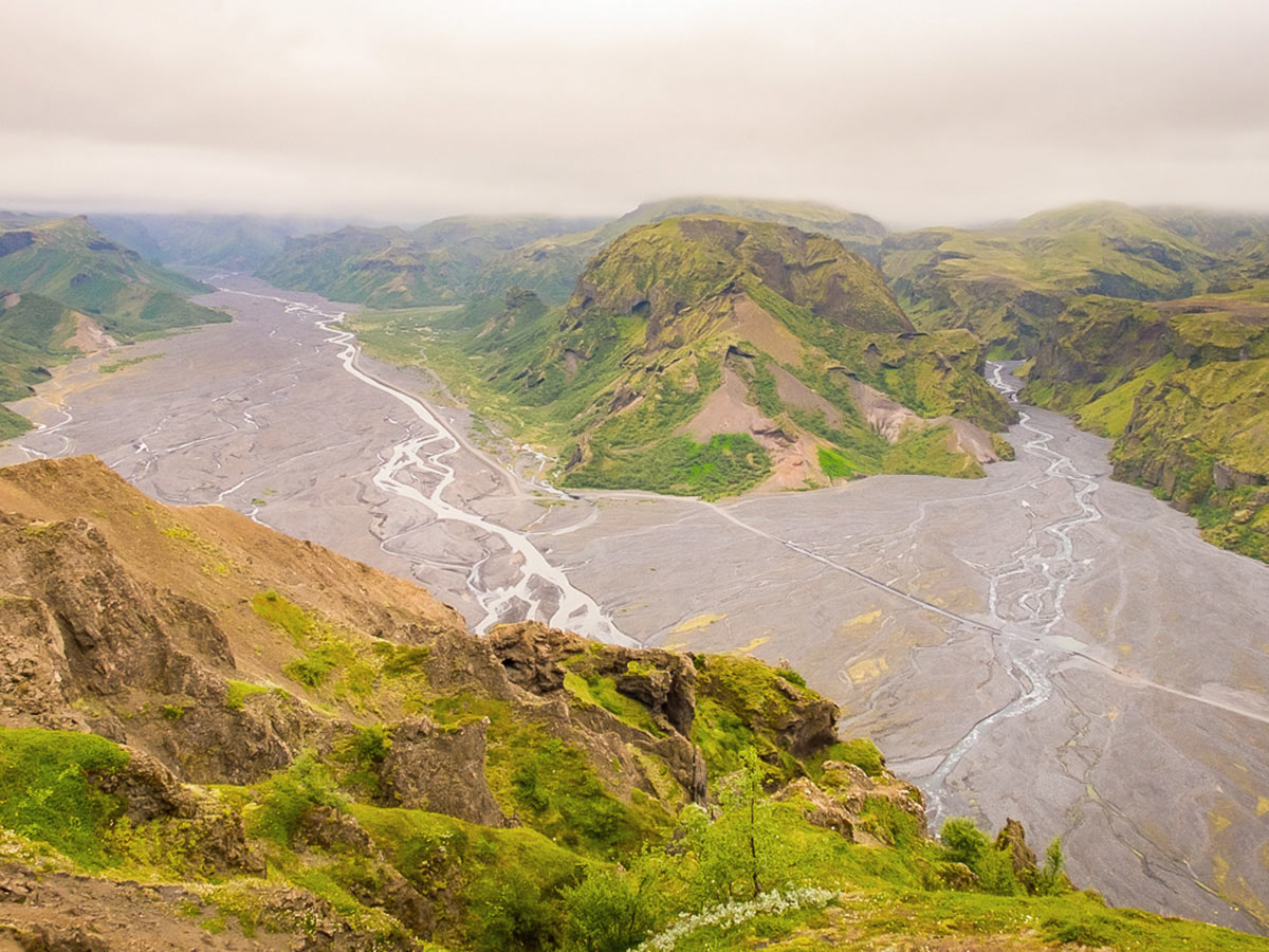 View from Valahnúkur mountain in Þórsmörk Valley