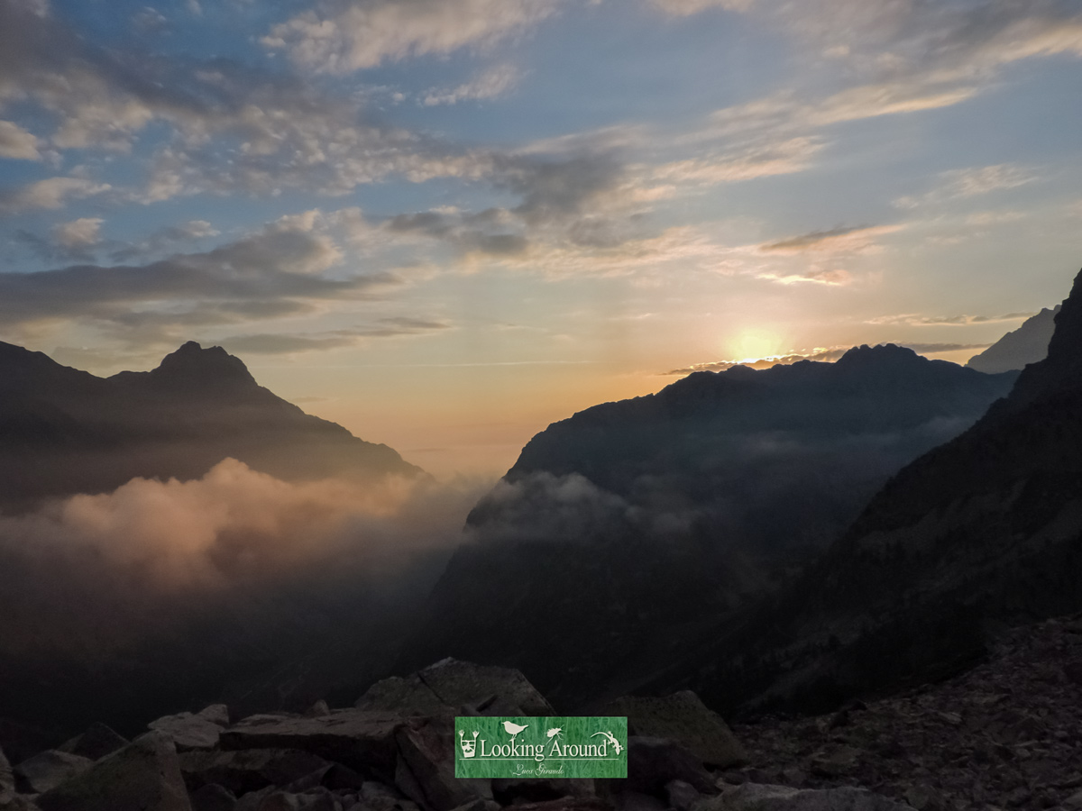 Sunset over French mountains seen along Kings Path trek